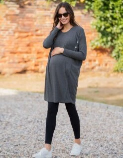 Seraphine Robe Grossessse Et Allaitement Côtelé En Jersey – Gris Foncé