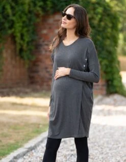 Seraphine Robe Grossessse Et Allaitement Côtelé En Jersey – Gris Foncé -Seraphine Leighton Charcoal 03 V1