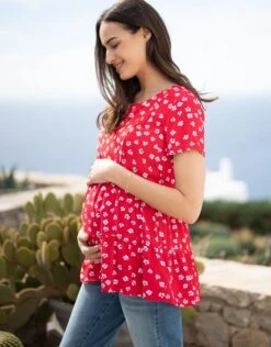 Seraphine Haut Grossesse Et Allaitement Manches Courtes – Rouge -Seraphine Leora SS Red 04 V8