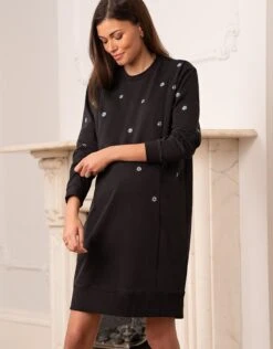 Seraphine Robe Sweat Grossesse Et Allaitement En Coton Mélangé, Noire -Seraphine Lexi Black 03 V3