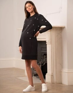 Seraphine Robe Sweat Grossesse Et Allaitement En Coton Mélangé, Noire -Seraphine Lexi Black 06 V3
