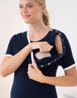 Seraphine Robe Droite Bleu Marine Coupe Trapèze De Maternité à Allaitement Années 60 -Seraphine Libby Navy 03 V2