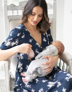 Seraphine Robe De Grossesse Et D'allaitement à Imprimé Fleuri Bleu Marine Et Blanc -Seraphine Lisanne Navy 03 V3