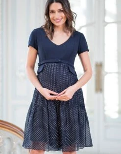 Seraphine Robe Grossesse Et Allaitement Plissée – Bleu Marine -Seraphine Lita Navy 04 V2