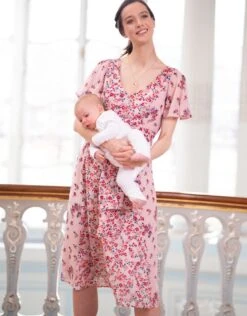 Seraphine Robe Cérémonie De La Grossesse à L’allaitement Imprimé Fleuri - Rose -Seraphine Lucille 04 V2