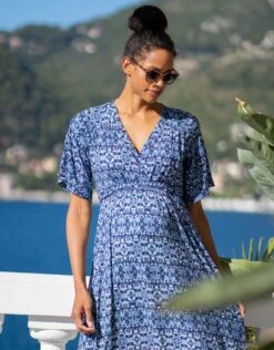Seraphine Robe Longue De Grossesse Et D'allaitement Imprimé Bleu Mer -Seraphine Lulah Blue 02 V1