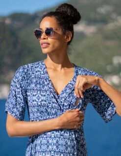 Seraphine Robe Longue De Grossesse Et D'allaitement Imprimé Bleu Mer -Seraphine Lulah Blue 03 V1