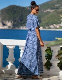 Seraphine Robe Longue De Grossesse Et D'allaitement Imprimé Bleu Mer -Seraphine Lulah Blue 05 V1