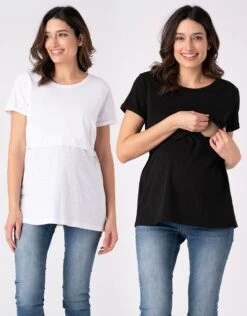 Seraphine Lot De Deux T-shirts Basiques De Grossesse à L'allaitement En Blanc Et Noir