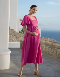 Seraphine Robe Grossesse Et Allaitement En Coton Brodée Rose Fuchsia