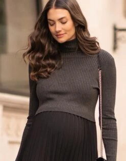 Seraphine Robe Grossesse Et Allaitement Plissée – Gris Anthracite -Seraphine Marie Charcoal 03 v5