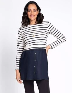 Seraphine Tunique Grossesse Et Allaitement Avec Haut En Coton – Blanc/Bleu Marine
