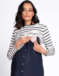 Seraphine Tunique Grossesse Et Allaitement Avec Haut En Coton – Blanc/Bleu Marine -Seraphine Martine NavyStripe 03