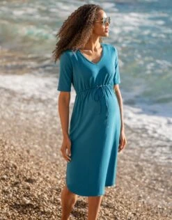 Seraphine Robe De Maternité à Allaitement Bleu Turquoise Avec Cordon De Serrage