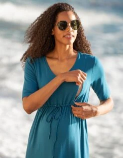 Seraphine Robe De Maternité à Allaitement Bleu Turquoise Avec Cordon De Serrage -Seraphine Meggie Turquoise 03