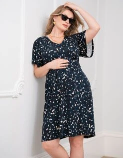 Seraphine Robe Grossesse Et Allaitement Curve En Jersey, Noire -Seraphine Merry Print 03 V2