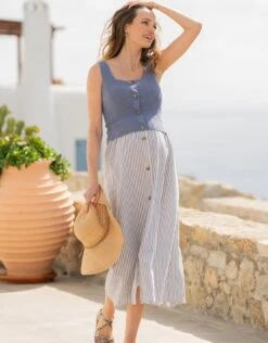 Seraphine Robe Grossesse Et Allaitement Relevée Bleue Et Blanche