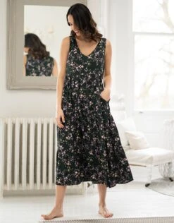 Seraphine Robe Mi-longue De Grossesse à Allaitement à Imprimé Fleuri Sans Manches -Seraphine Milly Khaki 06 V1