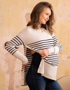 Seraphine Pull Grossesse Et Allaitement Breton - Blanc -Seraphine Molly IvoryNavy 03 V2
