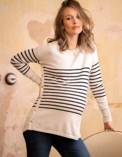 Seraphine Pull Grossesse Et Allaitement Breton - Blanc -Seraphine Molly IvoryNavy 04 V2