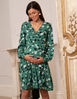 Seraphine Robe De Grossesse Cache-cœur, Verte à Motif Floral -Seraphine Monroe Green 04 V4