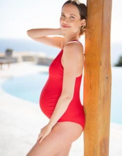 Seraphine Maillot De Bain Grossesse Rouge Torsadé Sur Le Devant -Seraphine Montego Red 03 V1