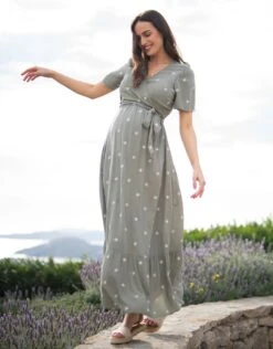 Seraphine Robe Longue Grossesse Et Allaitement Tissée Kaki -Seraphine Nahla Khaki 07 V2