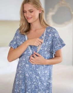 Seraphine Chemise De Nuit De Grossesse Et D'allaitement à Imprimé Floral Bleu -Seraphine Nala Blue 03 V1
