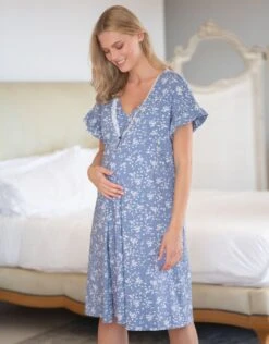 Seraphine Chemise De Nuit De Grossesse Et D'allaitement à Imprimé Floral Bleu -Seraphine Nala Blue 04 V1