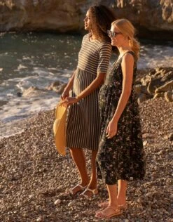 Seraphine Robe T-shirt Mi-longue Rayée Kaki Et Blanc De Grossesse Et D'allaitement -Seraphine Navi KhakiStripe 03 1