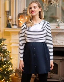 Seraphine Tunique Grossesse Et Allaitement – Blanc/Bleu Marine