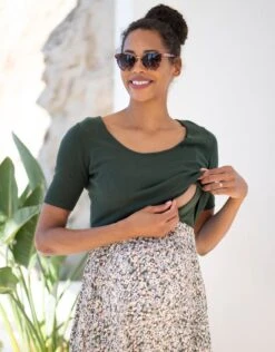 Seraphine Robe De Grossesse à Allaitement Vert Kaki à Imprimé Petites Fleurs Avec Haut -Seraphine Nessa KhakiFloral 03 1