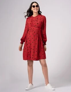 Seraphine Robe Blouse Grossesse Et Allaitement, Rouge à Pois