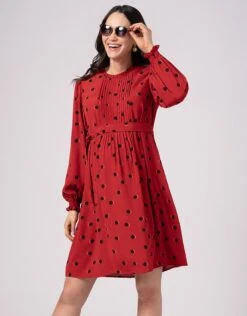 Seraphine Robe Blouse Grossesse Et Allaitement, Rouge à Pois -Seraphine Neve RedPrnt 03 V7