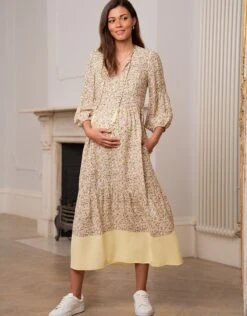 Seraphine Robe De Maternité à Allaitement Mi-longue à Imprimé Petites Fleurs Boho