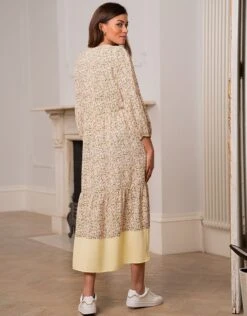 Seraphine Robe De Maternité à Allaitement Mi-longue à Imprimé Petites Fleurs Boho -Seraphine Nico KhakiYellow 04 V2