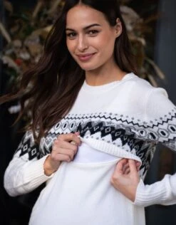 Seraphine Pull Grossesse Et Allaitement Uni à Motif Jacquard -Seraphine Nilo Cream 03 V1
