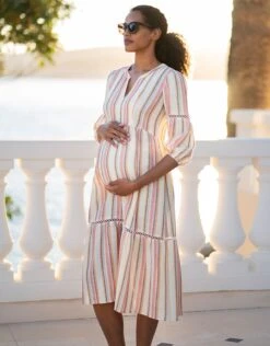 Seraphine Robe De Grossesse à Allaitement Mi-longue à Rayures Vintage Et Bordée De Dentelle -Seraphine Norma Stripes 04