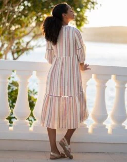 Seraphine Robe De Grossesse à Allaitement Mi-longue à Rayures Vintage Et Bordée De Dentelle -Seraphine Norma Stripes 05