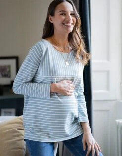 Seraphine Top De Grossesse Et D'allaitement à Rayures - Vert Sauge Et Blanc -Seraphine Nya SageStripe 03 V4
