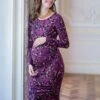 Seraphine Robe Grossesse Moulante En Jersey Imprimé – Violet -Seraphine Padme BerryPri 01 V1