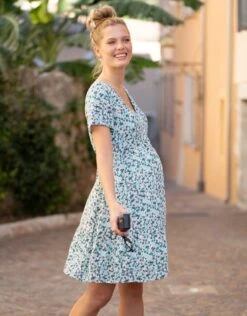 Seraphine Robe De Grossesse à Imprimé Fleuri Turquoise -Seraphine Palmer Turquoise 03 V1