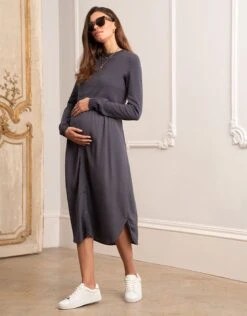 Seraphine Robe Grossesse Et Allaitement Mi-longue, Gris Ardoise