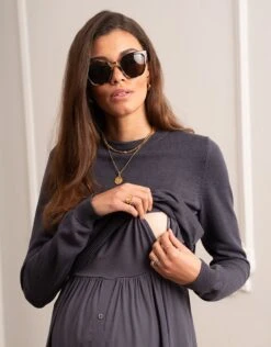 Seraphine Robe Grossesse Et Allaitement Mi-longue, Gris Ardoise -Seraphine Paolina Slate 03 V3