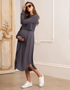 Seraphine Robe Grossesse Et Allaitement Mi-longue, Gris Ardoise -Seraphine Paolina Slate 04 V3