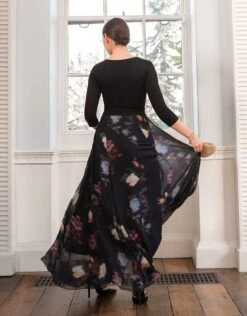 Seraphine Robe Longue Grossesse Jupe En Soie Imprimée - Noir/Multi -Seraphine Petunia Long BlkFloral 04 V2