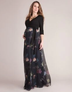 Seraphine Robe Longue Grossesse Jupe En Soie Imprimée - Noir/Multi -Seraphine Petunia Long BlkFloral 05 V2