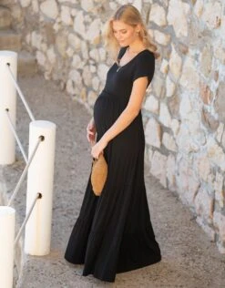 Seraphine Robe Longue Grossesse à Allaitement En Jersey Noire -Seraphine Pippi Black 04 V1