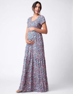 Seraphine Robe Longue Grossesse à Allaitement En Jersey à Fleurs Multicolores -Seraphine Pippi Multi 03 V2