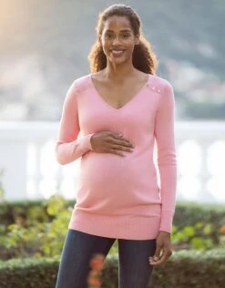 Seraphine Pull De Grossesse Et D'allaitement En Maille Fine à Col En V - Rose -Seraphine Posey Coral 04